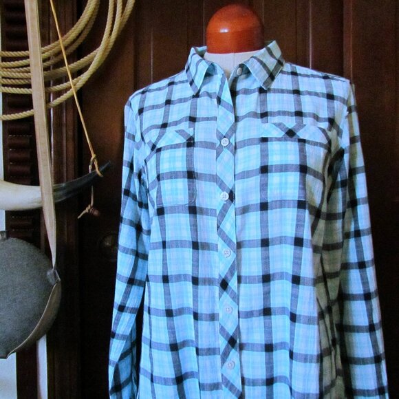 WESTERN SHIRT, M, EDDIE BAUER, NWOT, LONG SLEEVE COTTON BUTTON FRONT, POCKETS - Picture 2 of 5